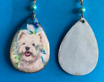 Unique Westie West Highland White Terrier earrings Vintage Look Whimsical One of a Kind Hand Crafted by Sally