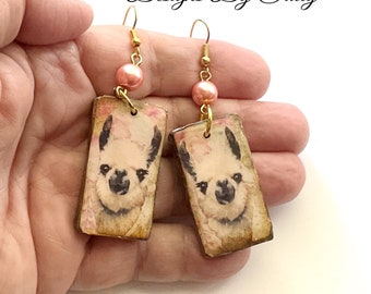Handmade Sweet Llama polymer clay earrings Vintage Look Unique and Whimsical One of a Kind Hand Crafted by Sally