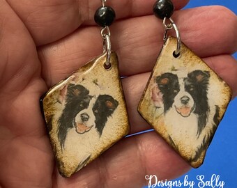 Border Collie Dog Earrings black and white Handmade with Polymer Clay in the USA by Sally