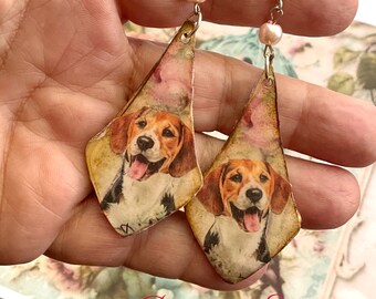 Sweet Handmade Beagle earrings Vintage Look Whimsical One of a Kind Hand Crafted by Sally