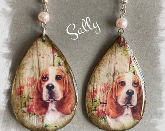 Unique Basset Hound earrings Vintage Look Whimsical One of a Kind Hand Crafted by Sally