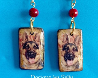 Unique German Shepherd polymer clay earrings Vintage Look Whimsical One of a Kind Hand Crafted by Sally
