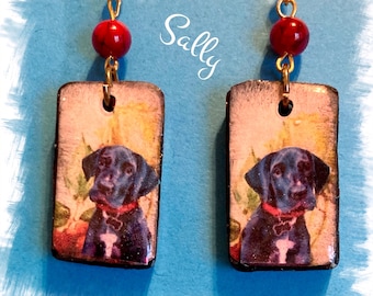 Adorable Black Lab Labrador Retriever polymer clay earrings Vintage Look Whimsical One of a Kind Hand Crafted by Sally