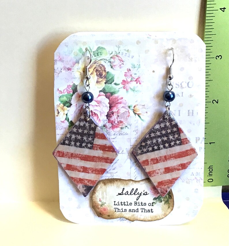 Patriotic Vintage Look Flag Lightweight Earrings Veteran/'s Day Memorial Day July 4th Unique and Handmade Hand Crafted by Sally