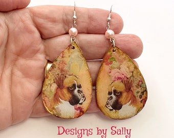 SWEET Boxer dog earrings Vintage Look Whimsical One of a Kind Hand Crafted by Sally