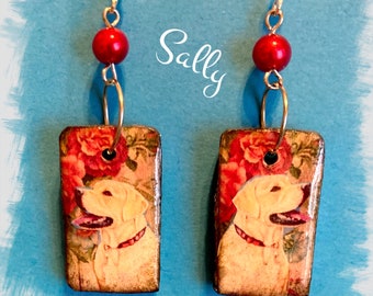 Adorable yellow Lab Labrador Retriever polymer clay earrings Vintage Look Whimsical One of a Kind Hand Crafted by Sally