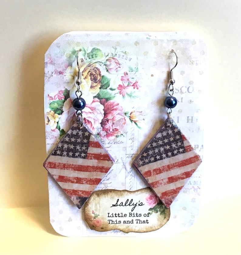 Patriotic Vintage Look Flag Lightweight Earrings Veteran/'s Day Memorial Day July 4th Unique and Handmade Hand Crafted by Sally