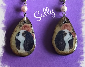 Sweet handmade Tri Colored Cavalier King Charles Spaniel polymer clay earrings Vintage Look Whimsical One of a Kind Hand Crafted by Sally