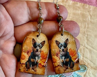 Australian Cattle Dog/ Blue Heeler polymer clay earrings Vintage Look Whimsical One of a Kind Handmade in the USA by Sally