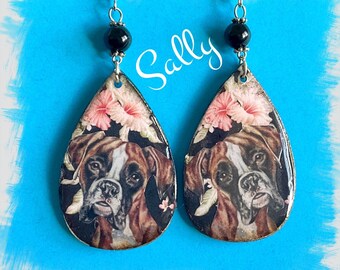 Unique Boxer dog earrings Vintage Look Whimsical One of a Kind Hand Crafted by Sally