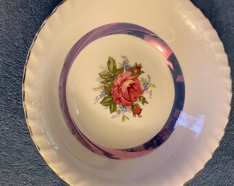 Vintage Japanese Rose Soup Bowl: Ornate Silver Rim China