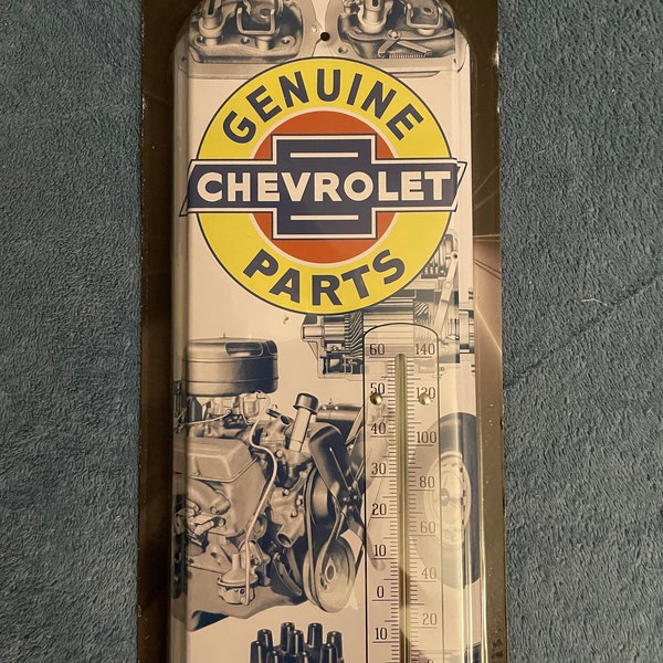 Vintage Retro Chevrolet Genuine Parts Tin Indoor Outdoor Thermometer Antique Nostalgia
