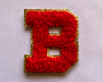 Chenille Letters-Self Adhesive and Iron On-Red with Gold Trim-Easy Application-Gold Trim, Red Letters