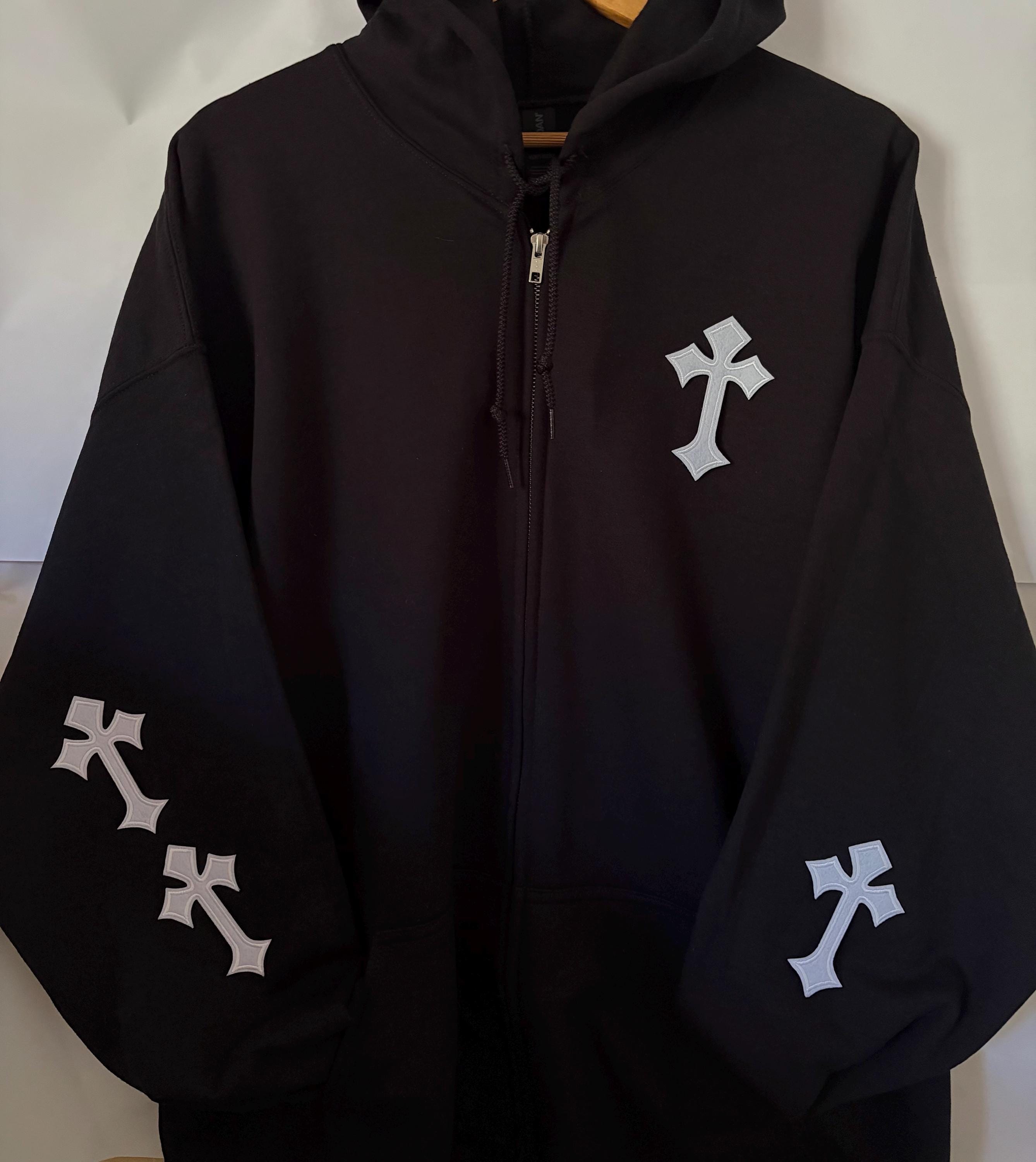 Cross Zip up Hoodie: Black Cotton Blend Sweatshirt - Etsy