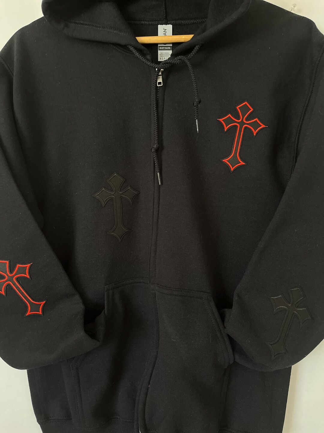 Cross Zip up Hoodie: Black Cotton Blend Sweatshirt - Etsy