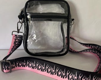 Clear Stadium Purse with Stripe Strap – Stylish Crossbody Bag for Concerts, Sports & Festivals
