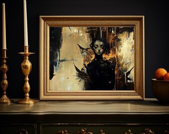 Dark Academia Framed Wall Art, Solitude Portrait Gothic Moody Print, Vintage Oil Portrait, Whimsigoth Home Decor Gift