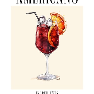 Impresión de arte americano, Póster de cóctel de decoración de pared de bar, Pared de moda, Retro elegante minimalista, Arte imprimible, Campari, Descarga digital