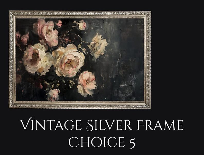 Moody Black Peonies Framed Print, Dark Academia Botanical Wall Art, Victorian Gothic Bedroom Decor, Unframed Option Available Vintage Silver