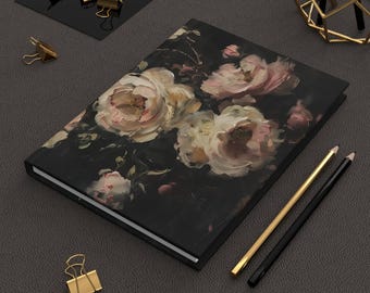 Black Peonies Journal, Dark Botanical Notebook, Gothic Floral Hardcover, Pressed Flower Grimoire, Dark Academia Diary