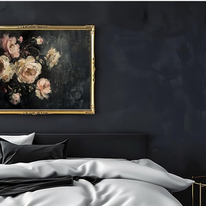 Moody Black Peonies Framed Print, Dark Academia Botanical Wall Art, Victorian Gothic Bedroom Decor, Unframed Option Available image 2