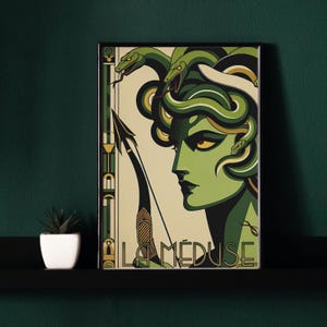 Medusa Art Deco Greek Mythology Poster, Greek Mythology Art, Latin Classroom Poster, Medusa Art, Gorgon Poster, Greek Myth Art, Myth Poster