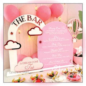 Hot Air Balloon with Clouds Baby Shower Bar Sign: Custom Acrylic Cocktail Menu - GSBM72