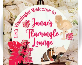 Welcome Sign -Party Sign - Custom Acrylic Signage, Personalized Flamingo Luau Decor for Birthdays, Corporate Events & Retirement