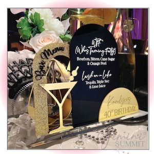 Wedding Bar Sign, Signature Drinks, Cocktail Menu, Martini Glass Bar Sign, Custom Acrylic Bar Signage - GSBM01