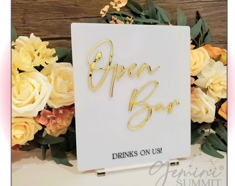 Open Bar Table Sign, Drinks are one us Wedding Sign, Wedding Tabletop Sign, Event Signage, Gift Table Sign - Modern Minimalist