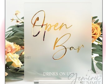 Open Bar Table Sign, Drinks are one us Wedding Sign, Wedding Tabletop Sign, Event Signage, Gift Table Sign - Modern Minimalist