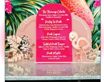 Bar Menu, Luau Bar Sign, Tropical Party Decor, Custom Cocktails and Drink Sign, Flocktails Flamingo Party Signage - GSBM14