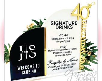 Birthday Bar Sign, Signature Drinks, Cocktail Menu, Custom Inital Bar Sign, Custom Acrylic Bar Signage - GSBM48