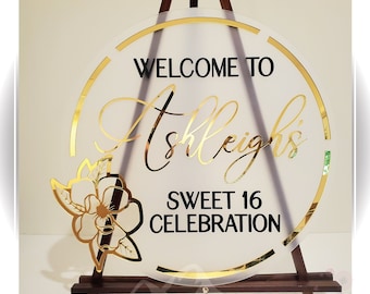 Welcome Party Sign - Custom Acrylic Signage Personalized for Birthdays, Weddings, Christenings, Baptism & Retirement - Magnolia Collection