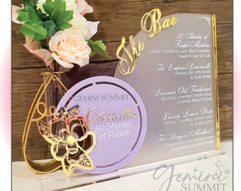 Wedding Bar Sign, Signature Drinks, Cocktail Menu, Martini Glass Bar Sign, Custom Acrylic Bar Signage - GSBM-18 Magnolia Collection