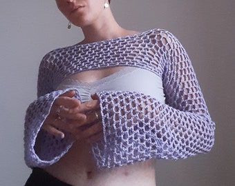 Top filet en crochet mauve