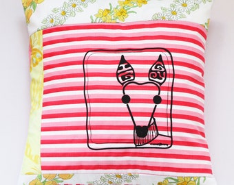 iggy italian greyhound CATNEYDOGNEY by courtneycourtney silkscreened print art vintage stripe fabric linen patchwork pillow home 20x20 decor