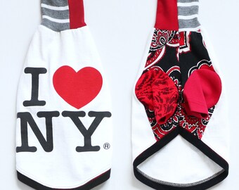 italian greyhound COURTNEYCOURTNEY pattern print upcycled tshirt outfit top mix short sleeve I heart ny New York red black white souvenir