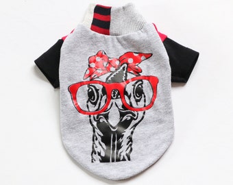 CATNEYDOGNEY small dog S cute upcycled knit outfit top graphic short sleeve bandana bird glasses funny cute ostrich turkey I love Lucy retro