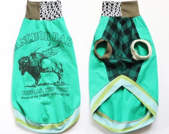 whippet CATNEYDOGNEY upcycled jersey outfit top COURTNEYCOURTNEY sleeveless tank shirt vest buffalo plaid wings New York green anchor bar