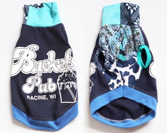 biggy iggy italian greyhound biggie iggie CATNEYDOGNEY pattern print upcycled tshirt outfit top sleeveless tank blues navy buckets pub bar