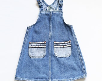 vintage vtg new legends kids toddler denim jeans 3T girls jean child kid pockets adjustable jumper apron skirt dress overall cotton