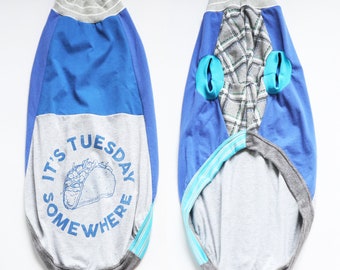 greyhound CATNEYDOGNEY by COURTNEYCOURTNEY pattern print upcycled jersey outfit top tall long tank blues taco Tuesday funny royal blue food