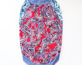 XL CATNEYDOGNEY by COURTNEYCOURTNEY upcycled jersey outfit top sleeveless tank shirt vest extra large dog husky L print paisley red and blue