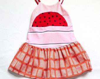 vintage orange pink red dots 4T sleeveless tie back courtneycourtney dress sundress adjustable flouncy cute party polka dot eco upcycle ooak