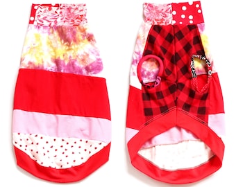 ladybug reds whippet CATNEYDOGNEY upcycled jersey outfit top sleeveless tank shirt vest summer fun happy patchwork bold