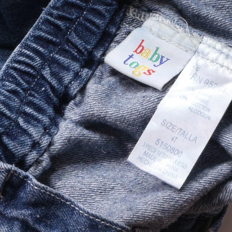 baby togs wide leg jeans 80s eighties 90s nineties style 4T retro vtg vintage pants pockets blue soft girls high rise seams trendy