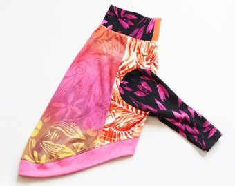 whippet CATNEYDOGNEY upcycled jersey outfit top COURTNEYCOURTNEY long sleeve pink tropical yellow floral bold leaves lush vacation luau