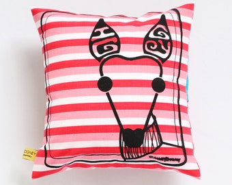 iggy italian greyhound CATNEYDOGNEY courtneycourtney silkscreen print art vtg fabric linen small pillow cushion 10x10 red stripes pink reds