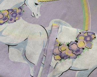 VTG Sears Unicorns Unicorn Young At Heart twin FLAT Sheet Vintage two available 80s eighties purple lavender retro bedding bedsheet linens